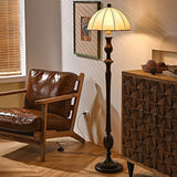 Windsor Mid Century Modern Walnut Floor Lamp with White Fabric Dome Shade