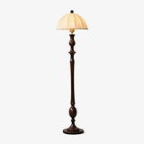 Windsor Mid Century Modern Walnut Floor Lamp with White Fabric Dome Shade
