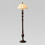 Windsor Mid Century Modern Walnut Floor Lamp with White Fabric Dome Shade