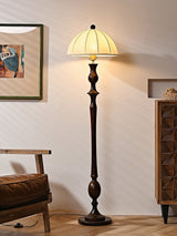 Windsor Mid Century Modern Walnut Floor Lamp with White Fabric Dome Shade