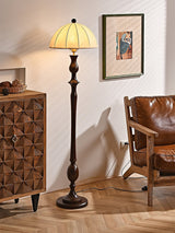 Windsor Mid Century Modern Walnut Floor Lamp with White Fabric Dome Shade