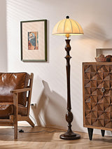 Windsor Mid Century Modern Walnut Floor Lamp with White Fabric Dome Shade