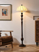 Windsor Mid Century Modern Walnut Floor Lamp with White Fabric Dome Shade