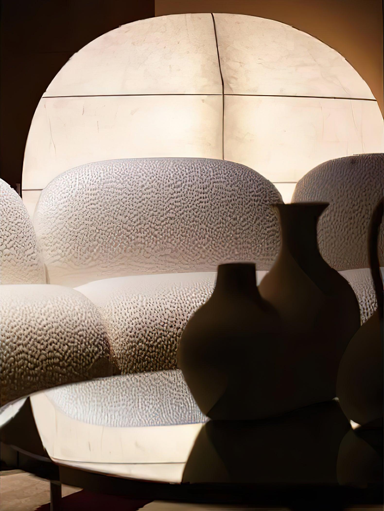 Windsurfing Sculptural Floor Lamp with White Resin Shade and Natural Wood Base
