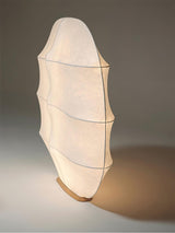 Windsurfing Sculptural Floor Lamp with White Resin Shade and Natural Wood Base