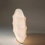 Windsurfing Sculptural Floor Lamp with White Resin Shade and Natural Wood Base