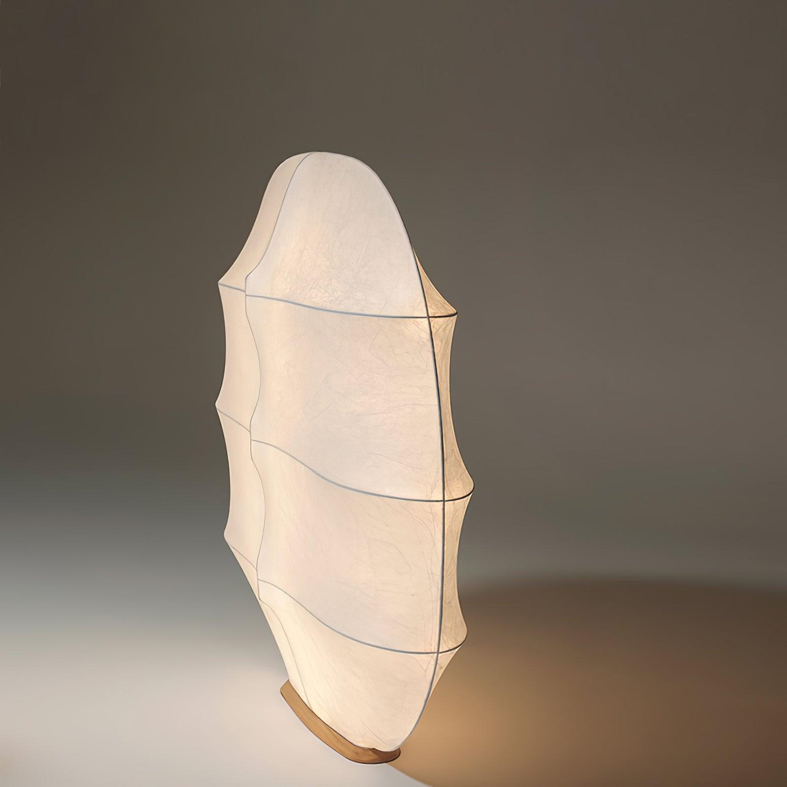 Windsurfing Sculptural Floor Lamp with White Resin Shade and Natural Wood Base