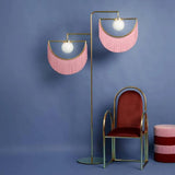 Art Deco Geometric Standing Lamp with Multi Color Tassel Fringes and Glass Globe