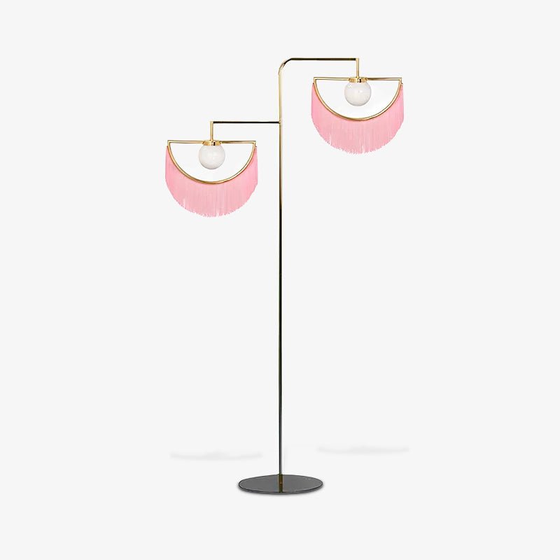 Art Deco Geometric Standing Lamp with Multi Color Tassel Fringes and Glass Globe