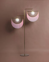 Art Deco Geometric Standing Lamp with Multi Color Tassel Fringes and Glass Globe