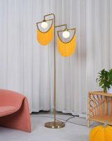 Art Deco Geometric Standing Lamp with Multi Color Tassel Fringes and Glass Globe