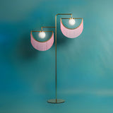 Art Deco Geometric Standing Lamp with Multi Color Tassel Fringes and Glass Globe