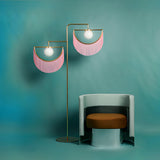 Art Deco Geometric Standing Lamp with Multi Color Tassel Fringes and Glass Globe