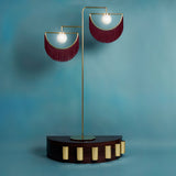 Art Deco Geometric Standing Lamp with Multi Color Tassel Fringes and Glass Globe