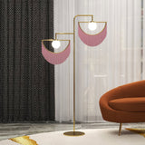 Art Deco Geometric Standing Lamp with Multi Color Tassel Fringes and Glass Globe