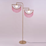 Art Deco Geometric Standing Lamp with Multi Color Tassel Fringes and Glass Globe