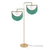 Art Deco Geometric Standing Lamp with Multi Color Tassel Fringes and Glass Globe