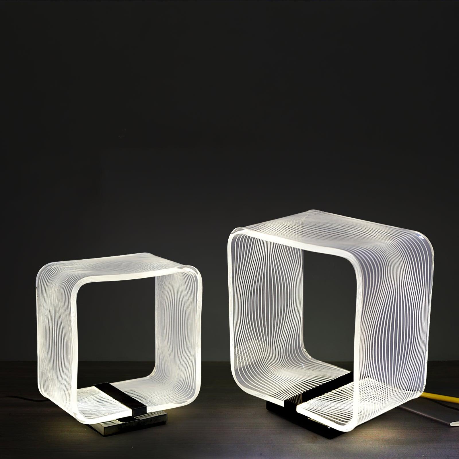 Modern Acrylic Geometric Cube LED Table Lamp Laser Engraved Portable Mood Lighting