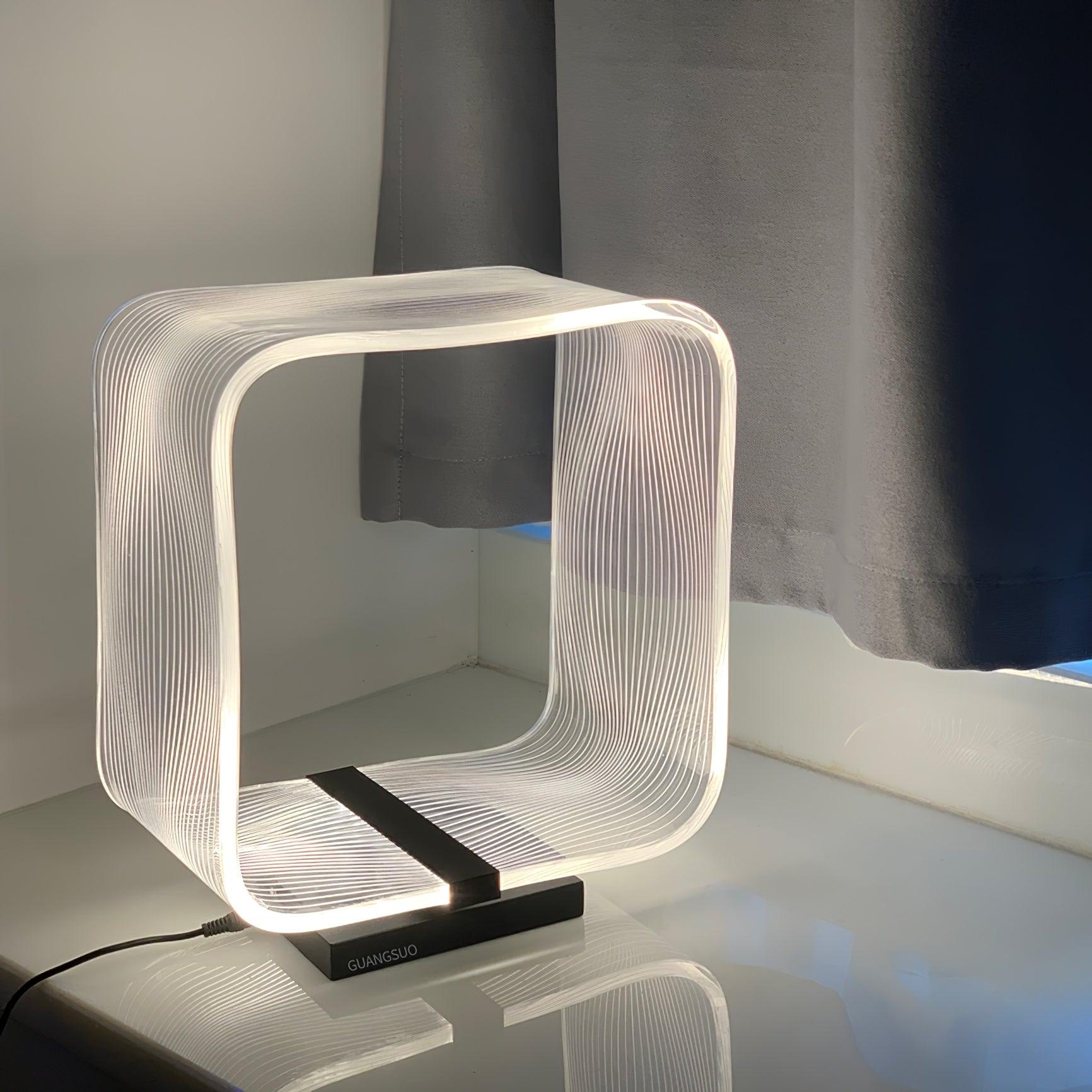 Modern Acrylic Geometric Cube LED Table Lamp Laser Engraved Portable Mood Lighting