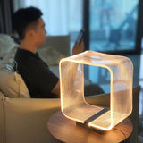 Modern Acrylic Geometric Cube LED Table Lamp Laser Engraved Portable Mood Lighting