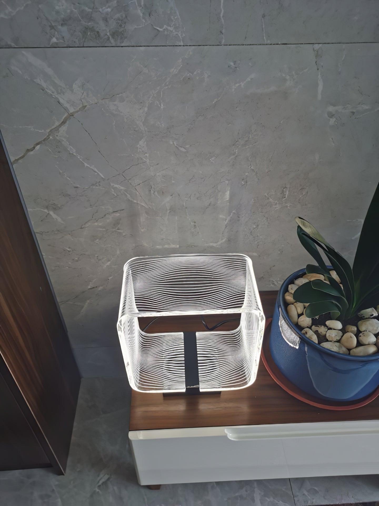 Modern Acrylic Geometric Cube LED Table Lamp Laser Engraved Portable Mood Lighting