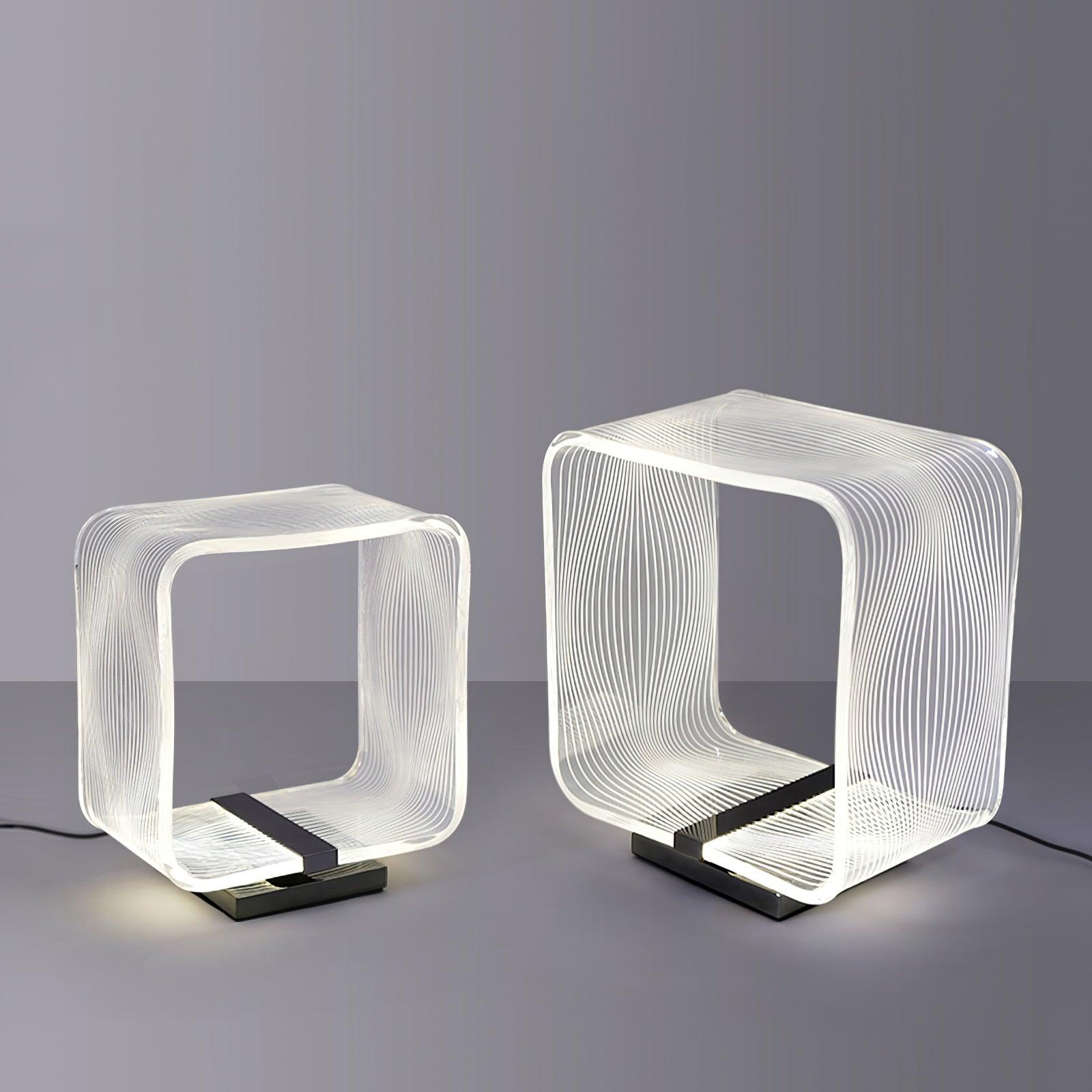 Modern Acrylic Geometric Cube LED Table Lamp Laser Engraved Portable Mood Lighting