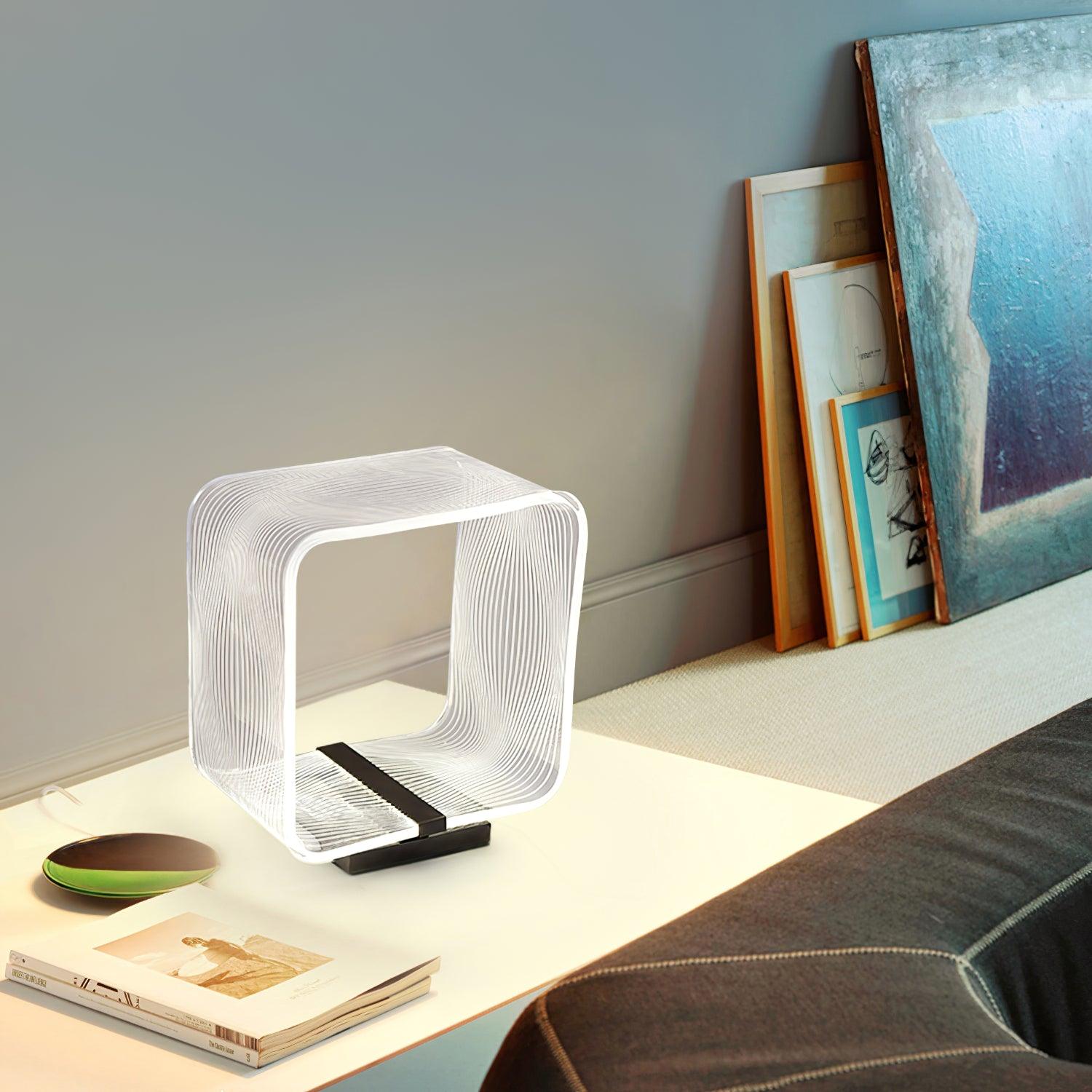 Modern Acrylic Geometric Cube LED Table Lamp Laser Engraved Portable Mood Lighting