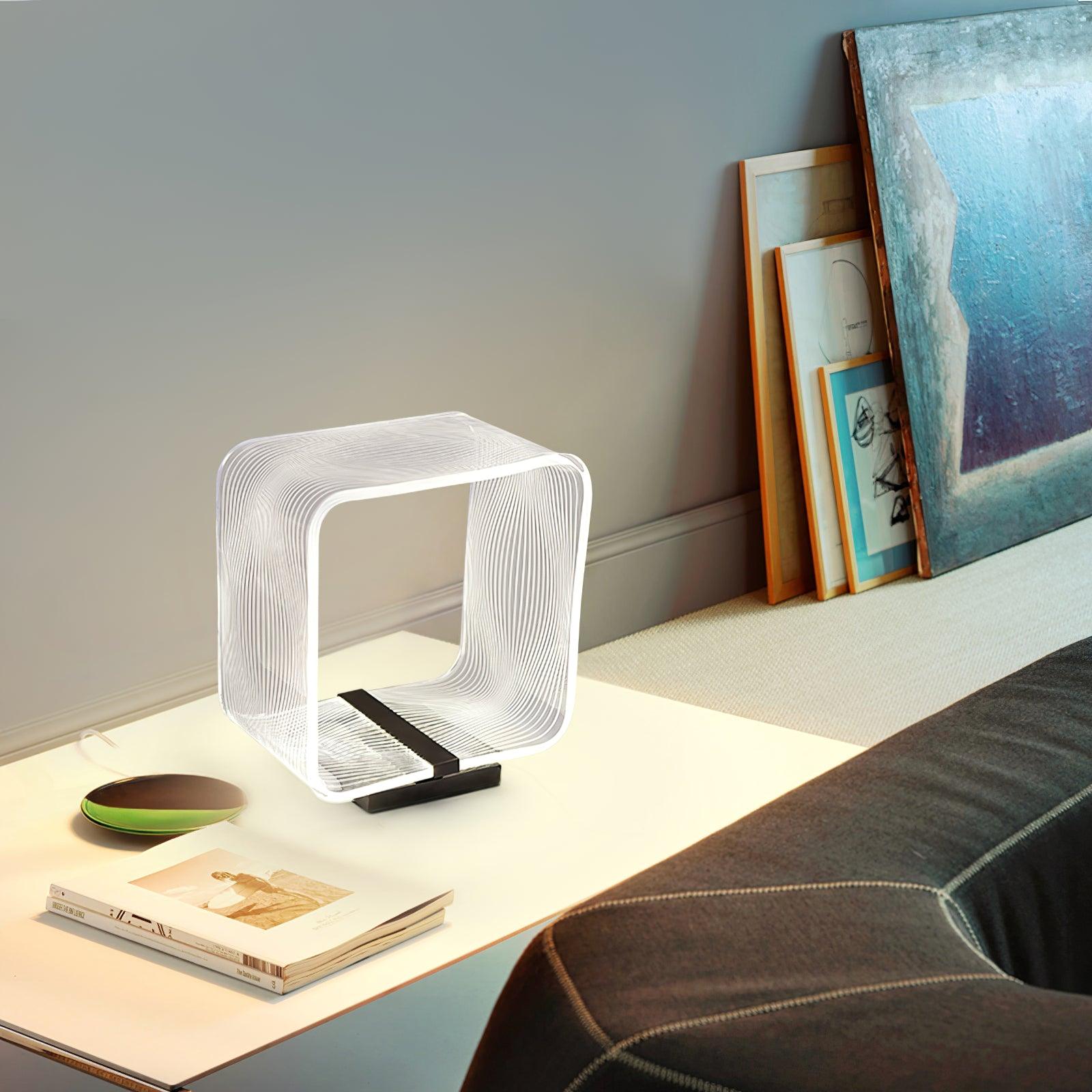 Modern Acrylic Geometric Cube LED Table Lamp Laser Engraved Portable Mood Lighting