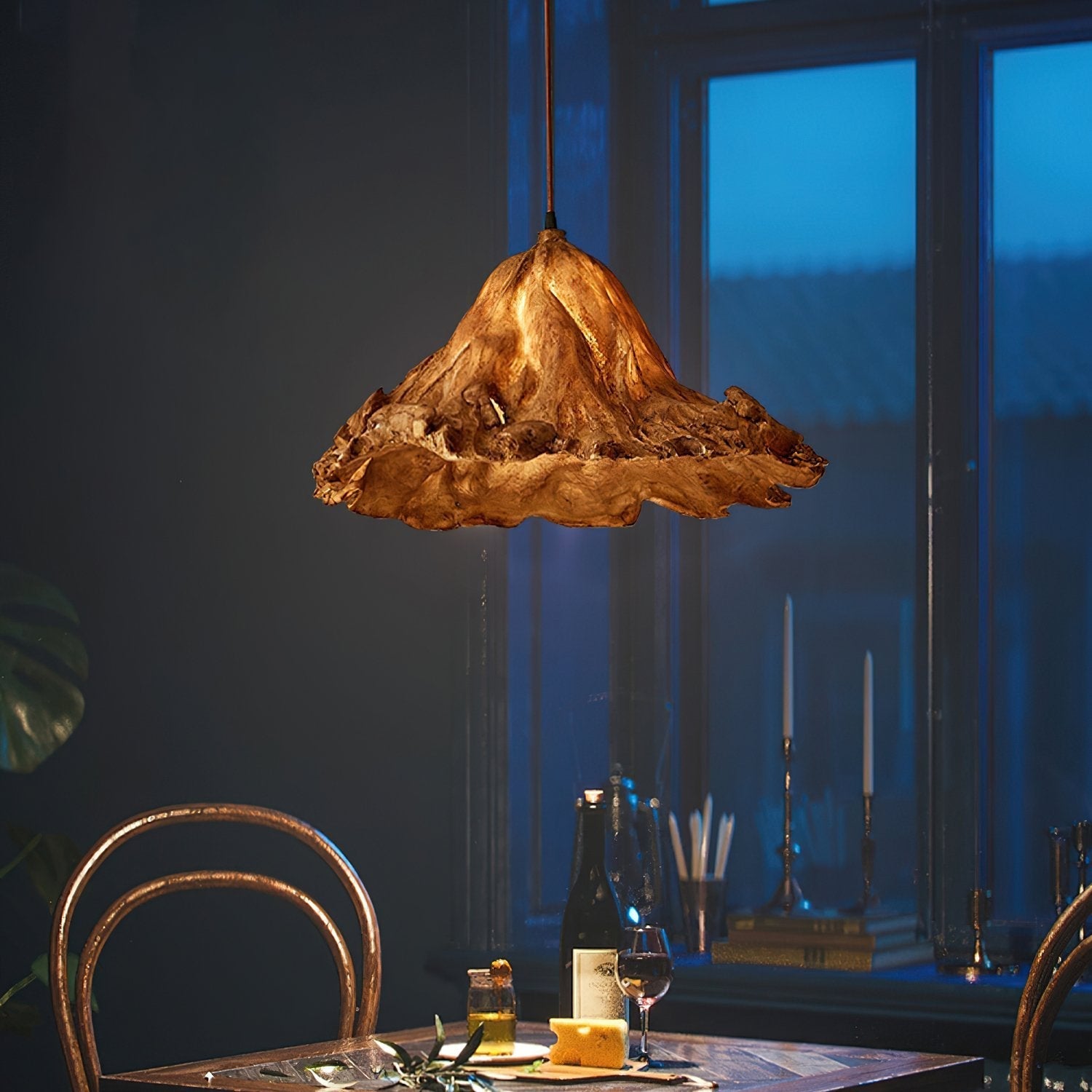 handcrafted-lotus-leaf-resin-pendant-lamp-wood-finish-ceiling-light-for-living-room