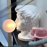 Sculptural Resin Portrait Bust Table Lamp with Pink Glass Bubble Gum Shade for Modern Interiors