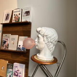 Sculptural Resin Portrait Bust Table Lamp with Pink Glass Bubble Gum Shade for Modern Interiors