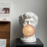 Sculptural Resin Portrait Bust Table Lamp with Pink Glass Bubble Gum Shade for Modern Interiors