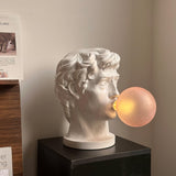 Sculptural Resin Portrait Bust Table Lamp with Pink Glass Bubble Gum Shade for Modern Interiors