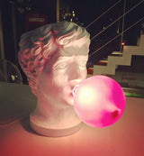 Sculptural Resin Portrait Bust Table Lamp with Pink Glass Bubble Gum Shade for Modern Interiors