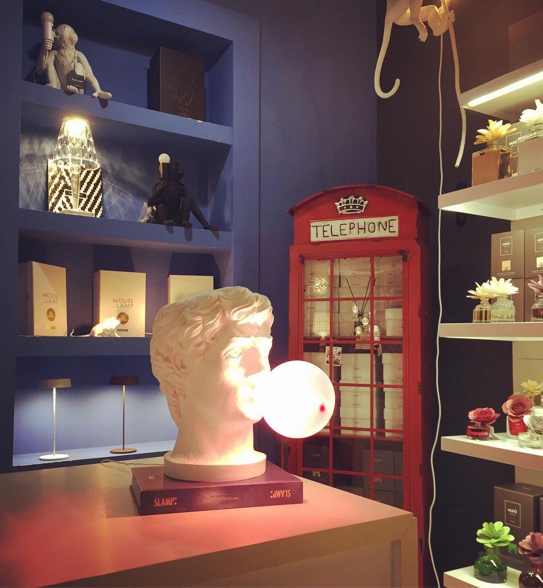 Sculptural Resin Portrait Bust Table Lamp with Pink Glass Bubble Gum Shade for Modern Interiors