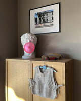 Sculptural Resin Portrait Bust Table Lamp with Pink Glass Bubble Gum Shade for Modern Interiors