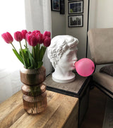 Sculptural Resin Portrait Bust Table Lamp with Pink Glass Bubble Gum Shade for Modern Interiors