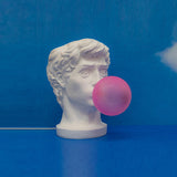 Sculptural Resin Portrait Bust Table Lamp with Pink Glass Bubble Gum Shade for Modern Interiors
