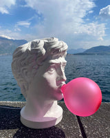 Sculptural Resin Portrait Bust Table Lamp with Pink Glass Bubble Gum Shade for Modern Interiors