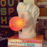 Sculptural Resin Portrait Bust Table Lamp with Pink Glass Bubble Gum Shade for Modern Interiors