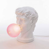 Sculptural Resin Portrait Bust Table Lamp with Pink Glass Bubble Gum Shade for Modern Interiors