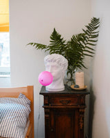 Sculptural Resin Portrait Bust Table Lamp with Pink Glass Bubble Gum Shade for Modern Interiors