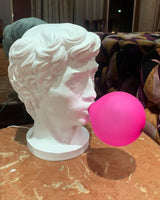 Sculptural Resin Portrait Bust Table Lamp with Pink Glass Bubble Gum Shade for Modern Interiors