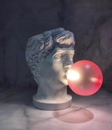 Sculptural Resin Portrait Bust Table Lamp with Pink Glass Bubble Gum Shade for Modern Interiors