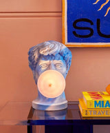 Sculptural Resin Portrait Bust Table Lamp with Pink Glass Bubble Gum Shade for Modern Interiors