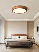 Nordic Minimalist Wood Grain Round LED Ceiling Light Flush Mount Overhead Fixture