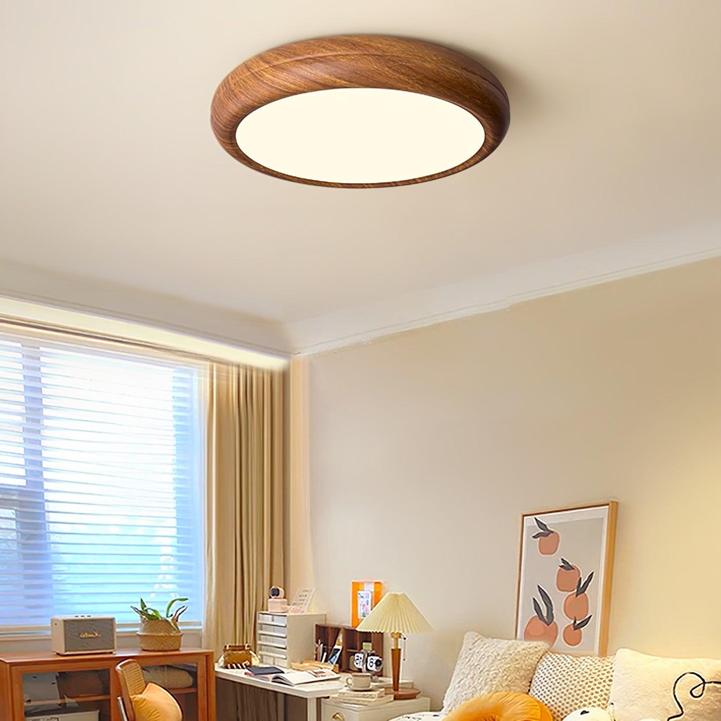 Nordic Minimalist Wood Grain Round LED Ceiling Light Flush Mount Overhead Fixture