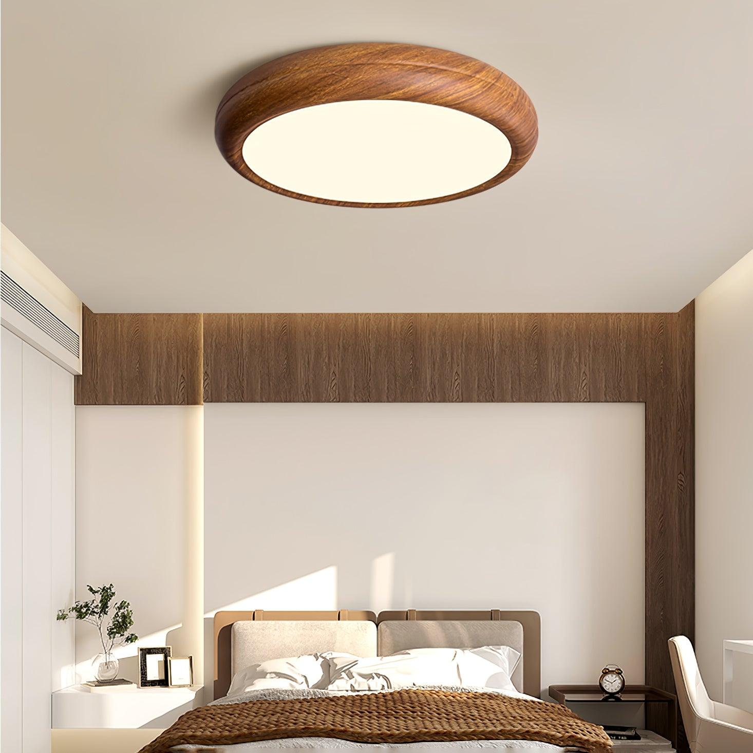 Nordic Minimalist Wood Grain Round LED Ceiling Light Flush Mount Overhead Fixture