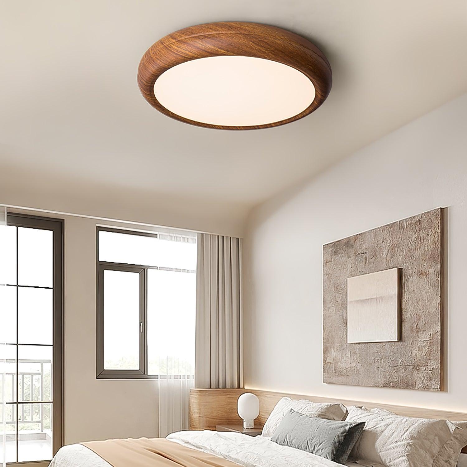 Nordic Minimalist Wood Grain Round LED Ceiling Light Flush Mount Overhead Fixture