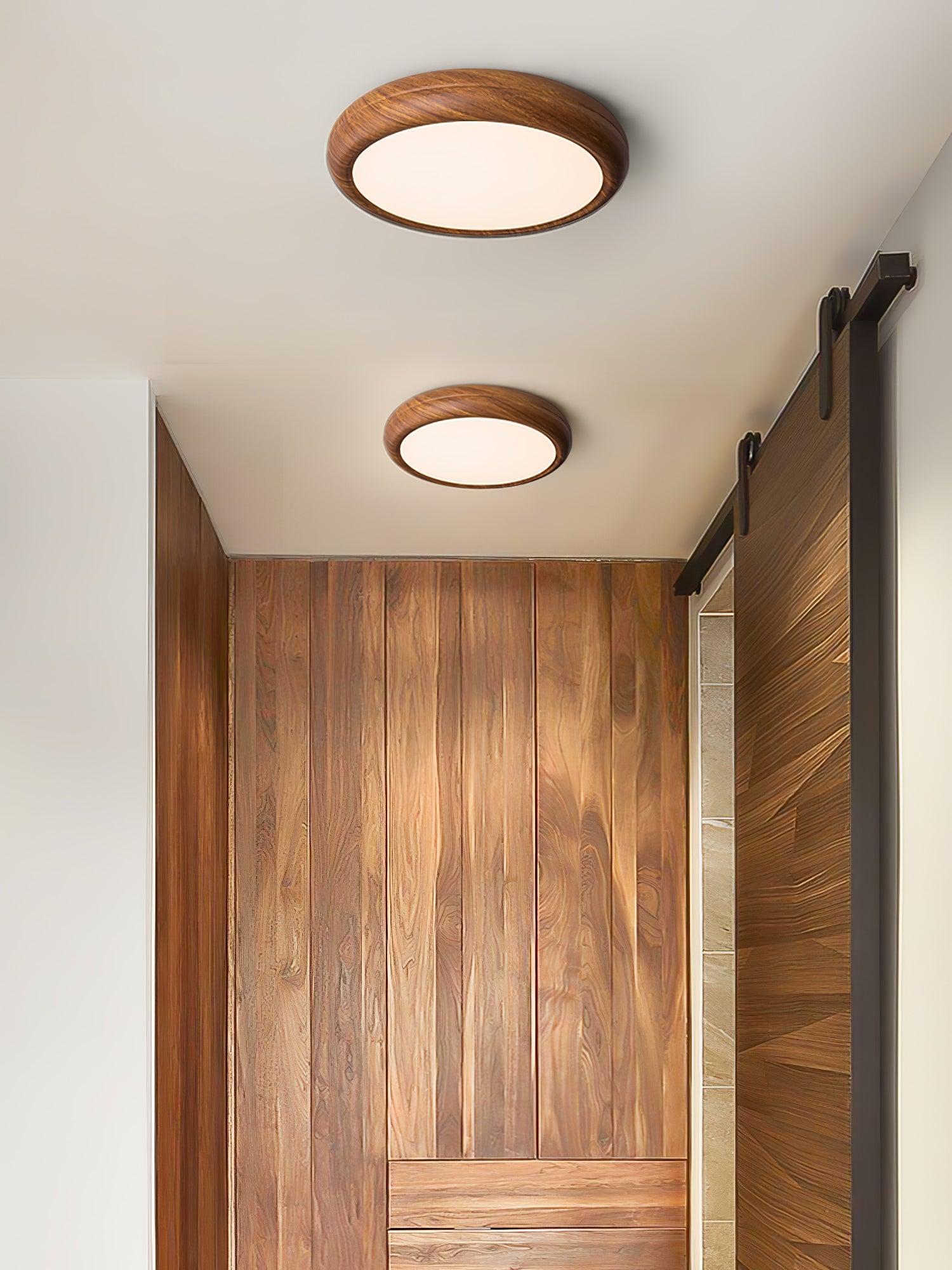 Nordic Minimalist Wood Grain Round LED Ceiling Light Flush Mount Overhead Fixture